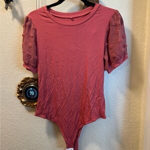 Womens Pink Puff-Sleeve Bodysuit